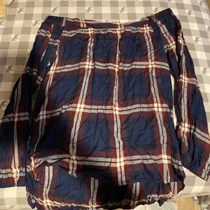 Off the shoulder plaid shirt